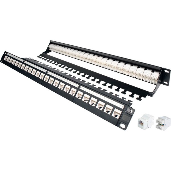 Cat6A Utp Patch Panel W/ Cable Manager - 24-Port 180Deg, 19" Rack Mnt, 1U